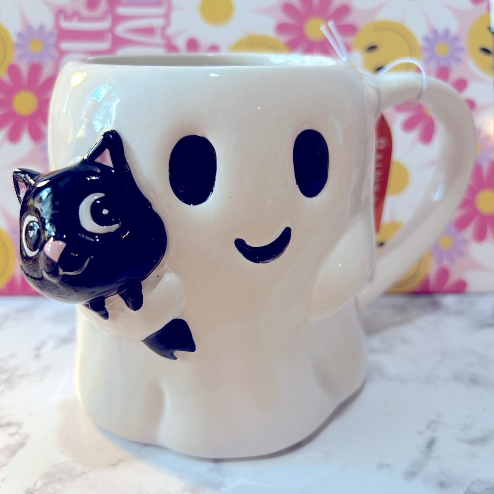 Ghost black cat mug
